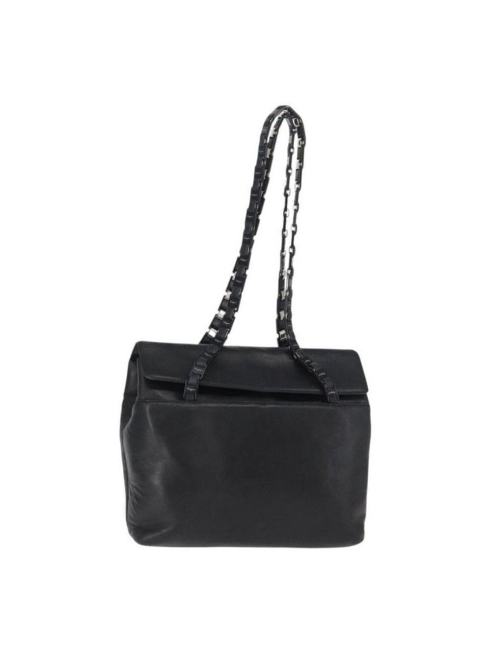 Authentic Salvatore Ferragamo Shoulder Bag Leather Black Silver